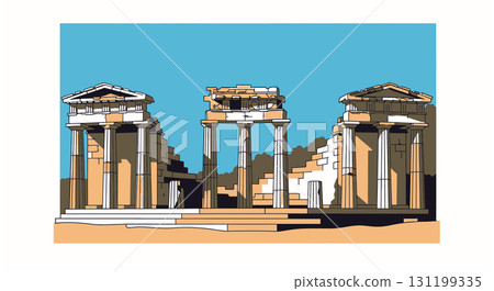 Ancient Greek Temple Ruins Sunny Day Illustration 131199335