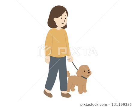 一個女人遛狗 131199385