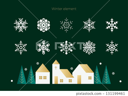 Snowflakes, house streetscape and coniferous tree icon | Illustration Vector Snowflakes, house streetscape and coniferous tree icon | Illustration Vector 131199461