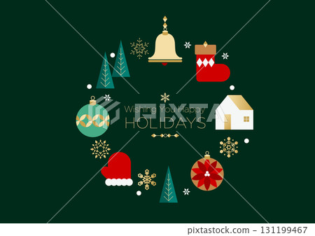 Christmas wreath and winter icon with English message | Illustration Vector 131199467
