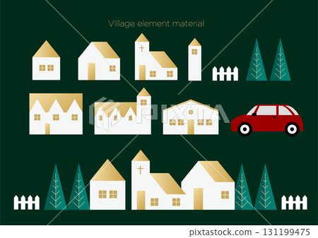 Town element icon set: houses, churches and trees | Illustration Vector 131199475