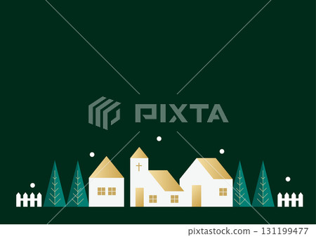 Town element icon set: houses, churches and trees | Illustration Vector 131199477