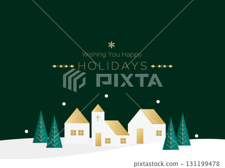 冬季假期賀卡、雪村和樹木背景 | 插圖向量 冬季假期賀卡、雪村和樹木背景 | 插圖向量 131199478