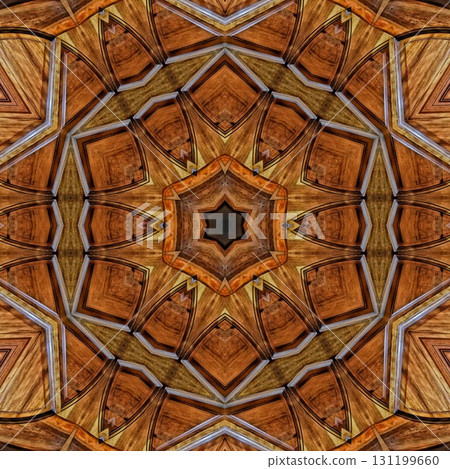 Antique art carved on expensive wooden board. Engraved craft design for border, frame, flooring, wallcovering, furniture decoration, tiles, wrapping paper printing 131199660