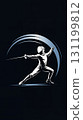 Fencing sport graphic vector. Modern logo poster illustration featuring a dynamic fencer in a striking pose. 131199812