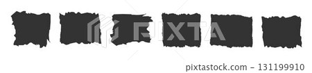 Jagged rectangle. Set of Paper torn, jagged edge rectangle shape. Rectangle torn paper shape. Headline, calligraphy border, isolated grunge header background. Rough edge rectangle frame. Vector 131199910
