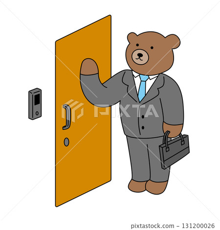 Character illustration of a bear in a suit knocking on a door 131200026