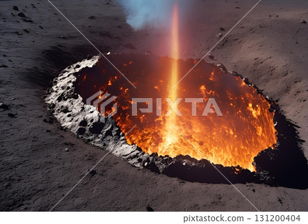 Imaginary volcano erupts hot lava in distant space.AI Generated Imaginary volcano erupts hot lava in distant space.AI Generated 131200404