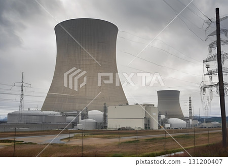 Nuclear power plant producing energy with towering reactors.AI Generated 131200407