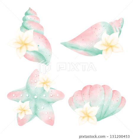 watercolor set of sea shells 131200453