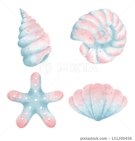 watercolor set of sea shells watercolor set of sea shells 131200456