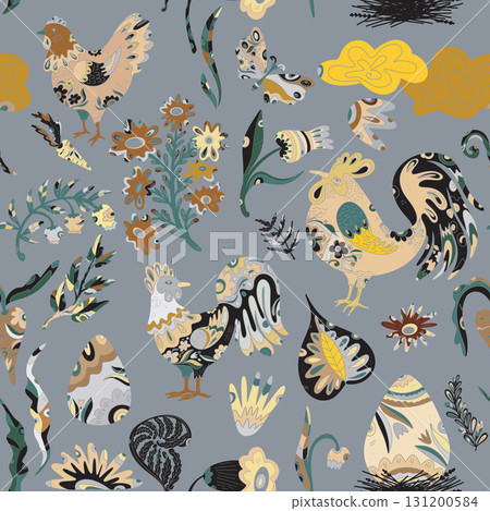 seamless pattern with rooster, rooster, bird seamless pattern with rooster, rooster, bird 131200584
