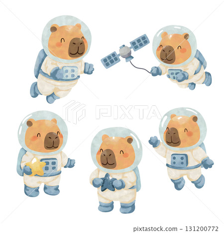 set of cute capybara astronaut. 131200772