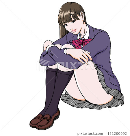 High school girl sitting on the floor _ whole body _ blazer 2 High school girl sitting on the floor _ whole body _ blazer 2 131200992