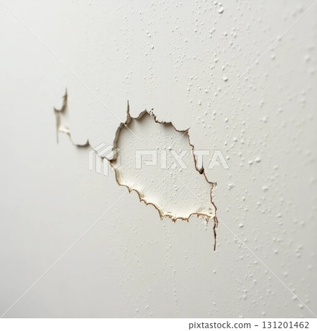 Cracked and peeling paint exposes the underlying layers of a wall, showcasing years of wear. The uneven texture adds character, inviting curiosity about its history and condition Generative AI 131201462