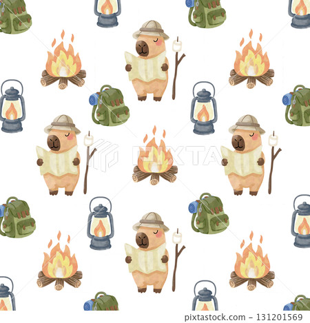 Cute Capybara Family Camping Clipart & Patterns Cute Capybara Family Camping Clipart & Patterns 131201569