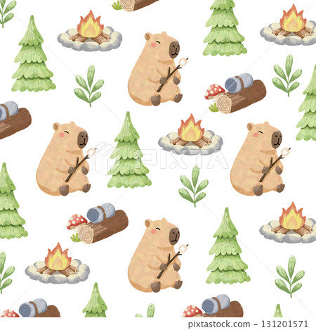 Cute Capybara Family Camping Clipart & Patterns 131201571