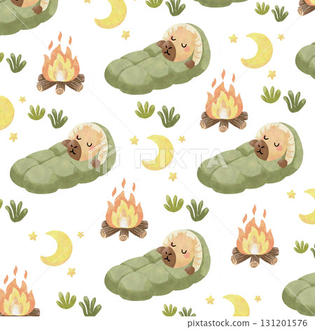 Cute Capybara Family Camping Clipart & Patterns 131201576