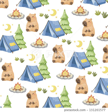 Cute Capybara Family Camping Clipart & Patterns 131201577