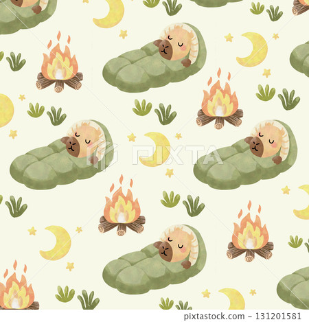 Cute Capybara Family Camping Clipart & Patterns 131201581
