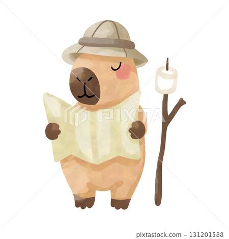 Cute Capybara Family Camping Clipart 131201588