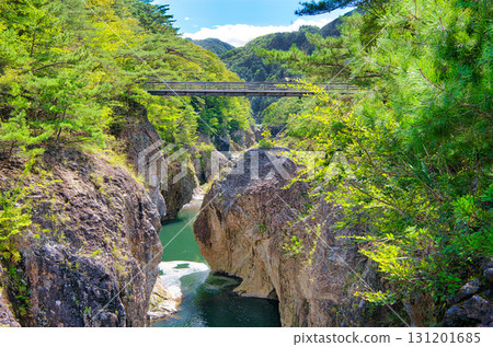 栃木縣日光市：流經龍王峽的鬼怒川和武藏橋 131201685