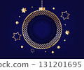 Gold christmas ball with star on blue background 131201695