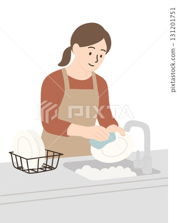 A woman washing dishes 131201751