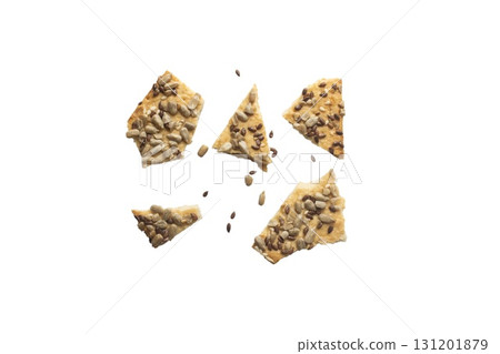 Stacked flax and sunflower seed cookies isolated on a white background are perfect for snack branding, packaging visuals, Stacked flax and sunflower seed cookies isolated on a white background are perfect for snack branding, packaging visuals, 131201879