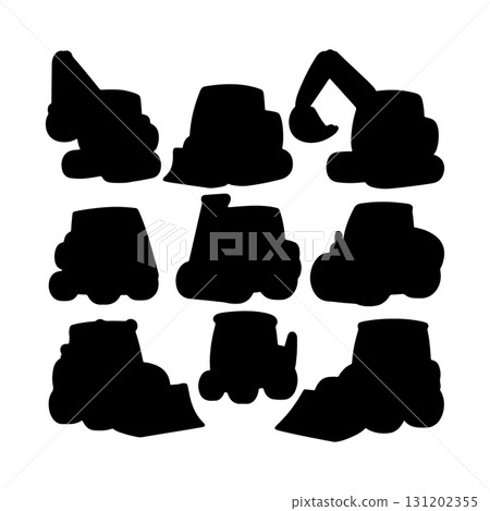 Different types of construction vehicles in silhouette form used for various site activities 131202355