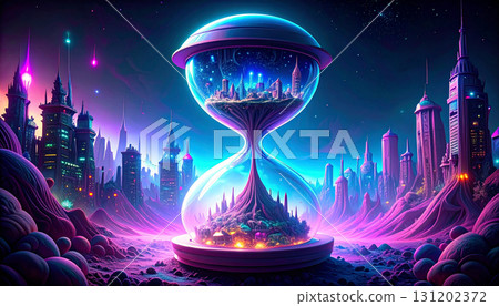 Predictive Analysis Futuristic Hourglass. Artificial Intelligence concept. Generated Image 131202372