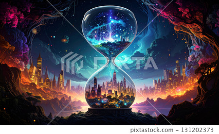 Predictive Analysis Futuristic Hourglass. Artificial Intelligence concept. Generated Image 131202373