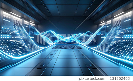 AI Learning Process Visualization with Flowing Data. AI themed Background. Generated Image 131202463