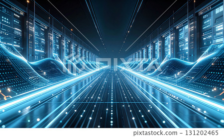 AI Learning Process Visualization with Flowing Data. AI themed Background. Generated Image 131202465