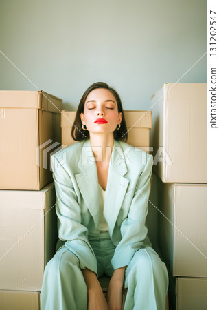 A woman in a green jacket 131202547