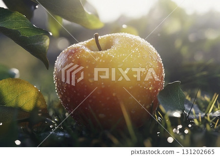 Freshly harvested apple hanging from a branch on a sunny day in an orchard during late summer 131202665