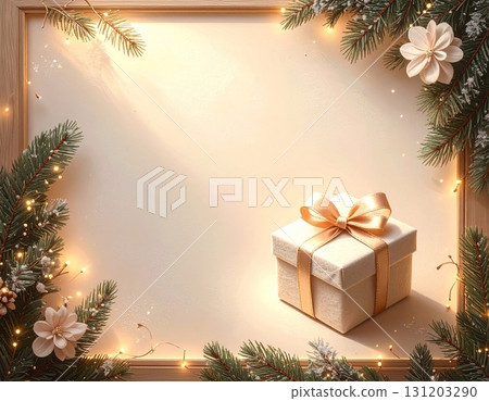 禮品盒和彩燈組成的華麗框架 禮品盒和彩燈組成的華麗框架 131203290