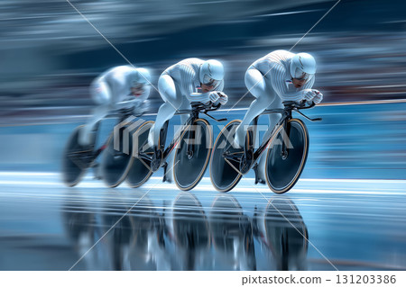 Trio shines in perfect sync during competitive team pursuit cycling 131203386