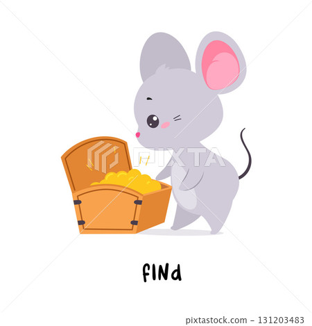 Little Mouse Find Treasure Chest Demonstrating English Verbs for Educational Activity Vector Illustration Little Mouse Find Treasure Chest Demonstrating English Verbs for Educational Activity Vector Illustration 131203483