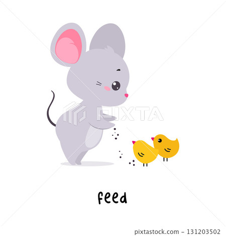 Little Mouse Feed Chicks Demonstrating English Verbs for Educational Activity Vector Illustration Little Mouse Feed Chicks Demonstrating English Verbs for Educational Activity Vector Illustration 131203502