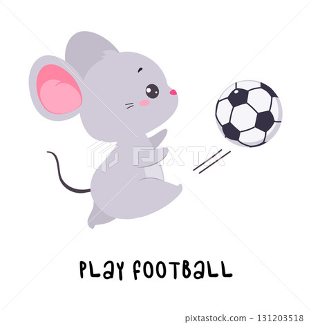 Little Mouse Play Football Demonstrating English Verbs for Educational Activity Vector Illustration Little Mouse Play Football Demonstrating English Verbs for Educational Activity Vector Illustration 131203518
