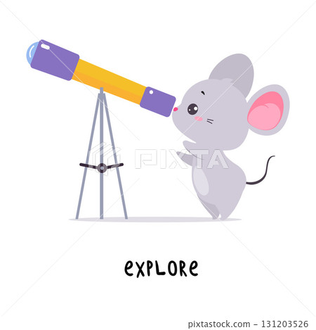 Little Mouse Explore Star in Telescope Demonstrating English Verbs for Educational Activity Vector Illustration Little Mouse Explore Star in Telescope Demonstrating English Verbs for Educational Activity Vector Illustration 131203526