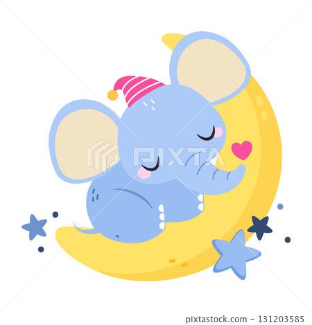 Moon with Elephant Animal Sleeping Have Sweet Dreams Vector Illustration 131203585