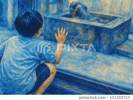 水彩畫風格的“男孩與水獺”展覽 - 人工智慧生成 131203723