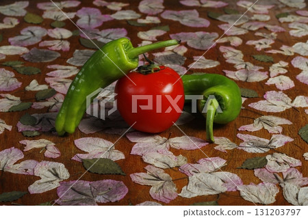 fresh vegetables on wooden table. with flowers fresh vegetables on wooden table. with flowers 131203797