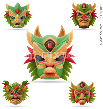 tiki mask ancient tropical totem head face idol made of wood cartoon stock vector illustration 131204056