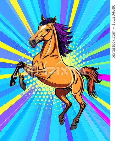 A retro-pop style prancing horse with a distinctive purple mane 131204080