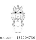 Kids coloring book with cute unicorn and flowers. Cartoon sketch animal in nature. Simple childish vector illustration. 131204730