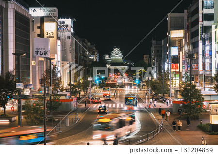 [Himeji Station] Himeji Castle, a World Heritage Site, stands beyond the shining neon lights 131204839
