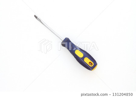 Screwdriver with rubber handle on white background. Screwdriver with rubber handle on white background. 131204850